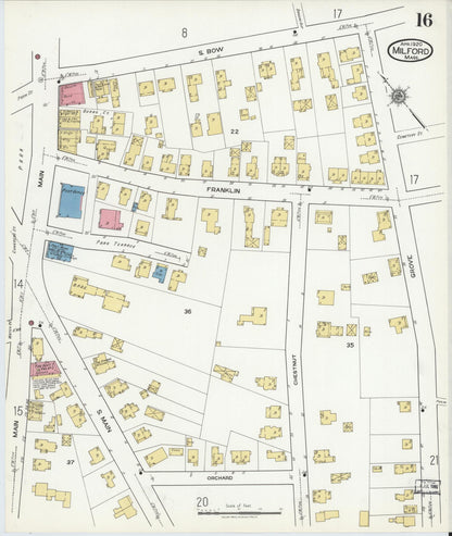 Sanborn Fire Insurance Map from Milford, Worcester County, Massachusetts (1920), Sheet #0016 - Complete Map Set gallery image, historic Sanborn map, vintage wall art, Massachusetts Massachusetts