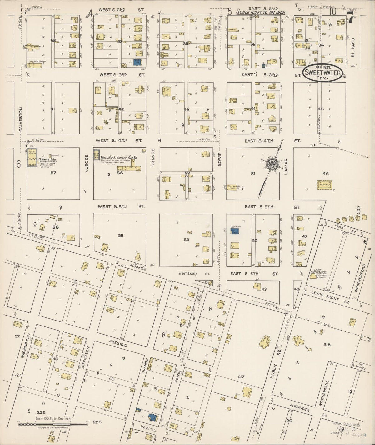 Sanborn Fire Insurance Map from Sweetwater, Nolan County, Texas (1922), Sheet #0007 - Complete Map Set gallery image, historic Sanborn map, vintage wall art, Texas Texas