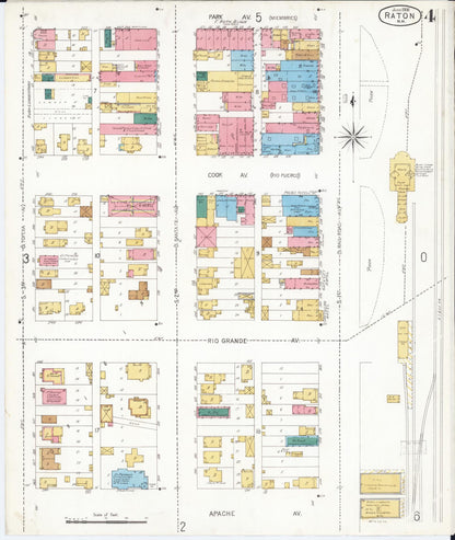 Sanborn Fire Insurance Map from Raton, Colfax County, New Mexico (1906), Sheet #0004 - Complete Map Set gallery image, historic Sanborn map, vintage wall art, New Mexico New Mexico