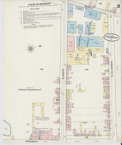 Sanborn Fire Insurance Map from Frederick, Frederick County, Maryland (1887), Sheet #0003 - Complete Map Set gallery image, historic Sanborn map, vintage wall art, Maryland Maryland