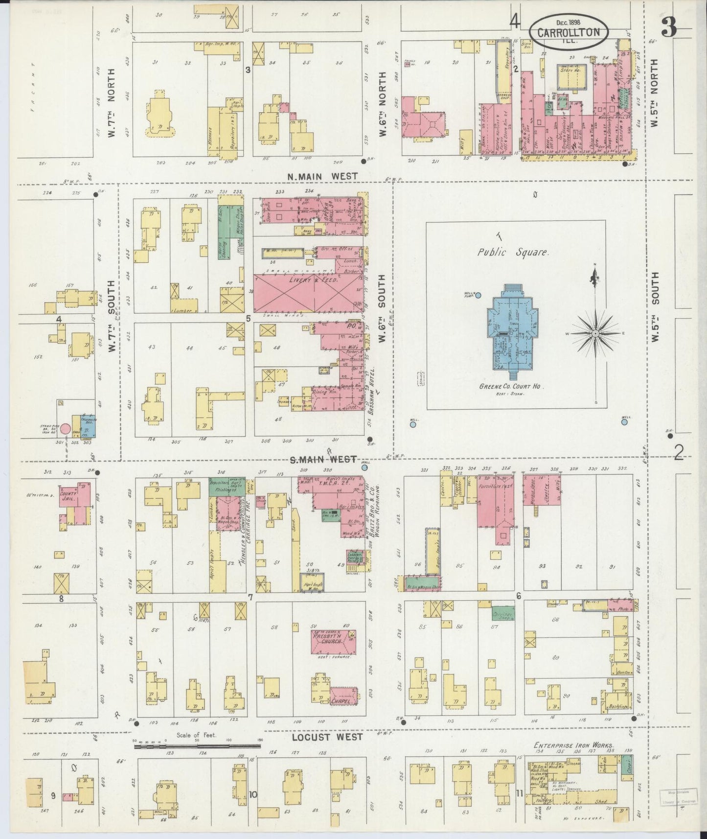 Sanborn Fire Insurance Map from Carrollton, Greene County, Illinois (1898), Sheet #0003 - Historic Sanborn Fire Insurance Map Print, vintage old map wall art, antique decor, genealogy gift, Illinois Illinois map