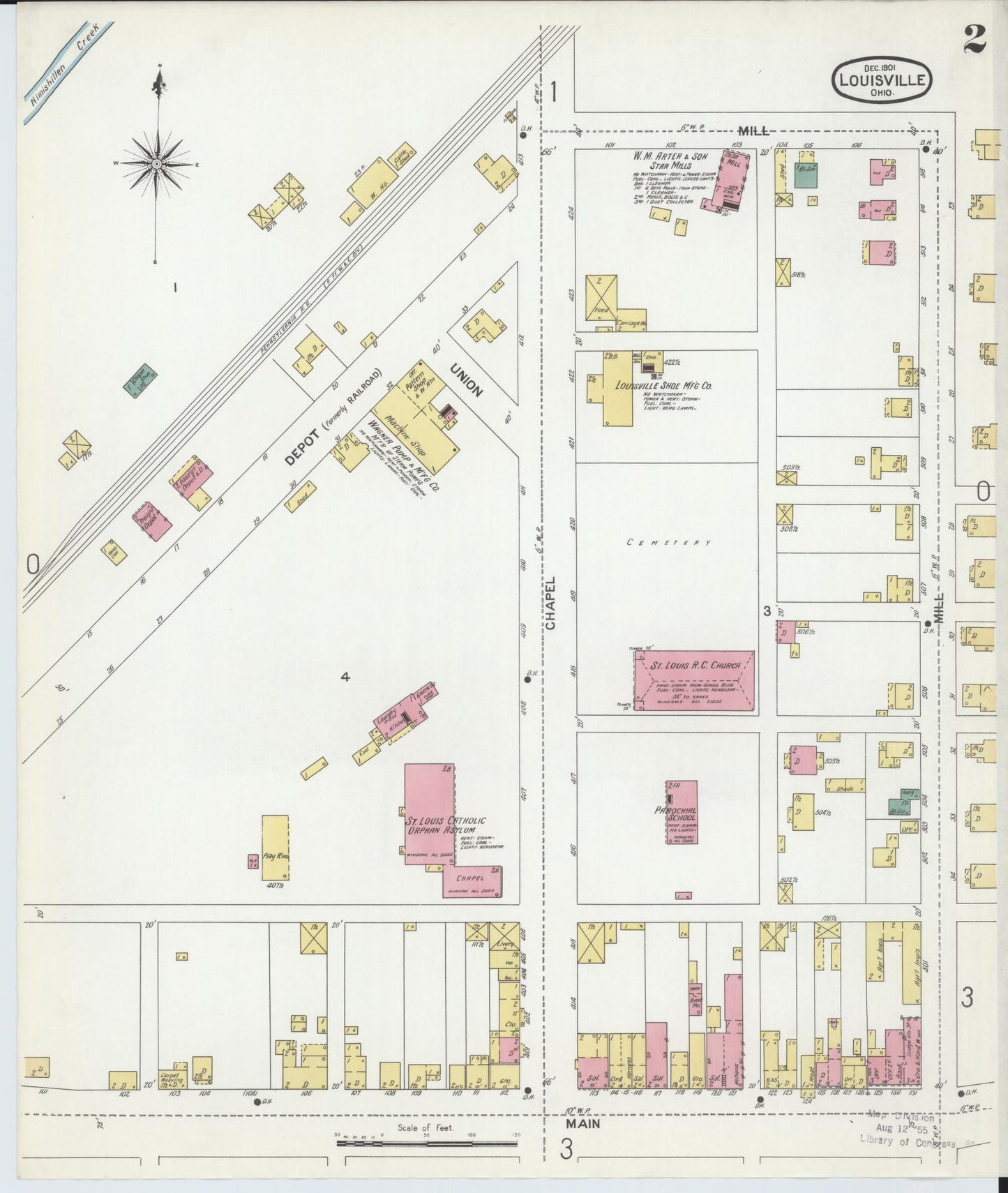 Sanborn Fire Insurance Map from Louisville, Stark County, Ohio (1901), Sheet #0002 - Complete Map Set gallery image, historic Sanborn map, vintage wall art, Ohio Ohio