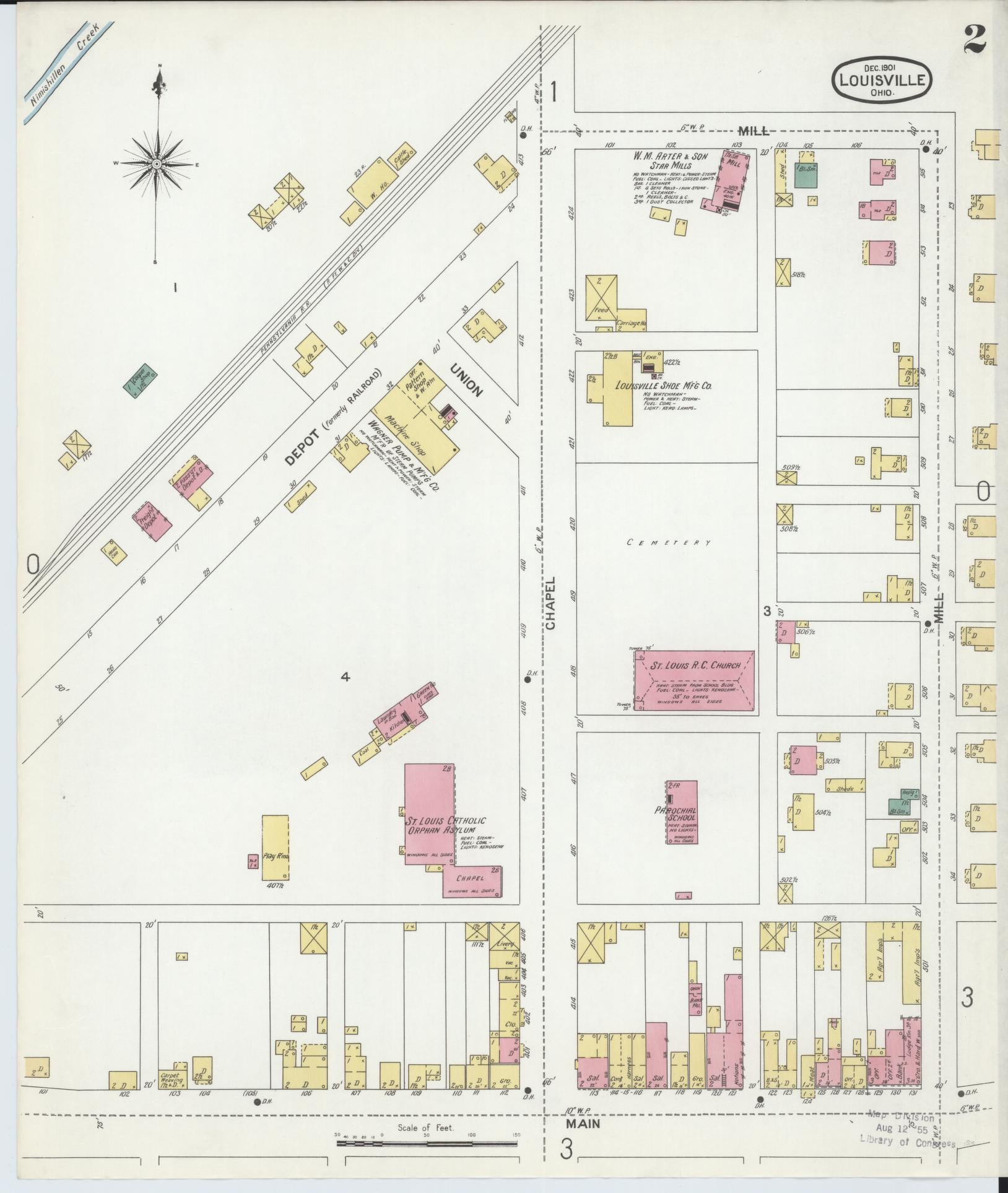 Sanborn Fire Insurance Map from Louisville, Stark County, Ohio (1901), Sheet #0002 - Complete Map Set gallery image, historic Sanborn map, vintage wall art, Ohio Ohio