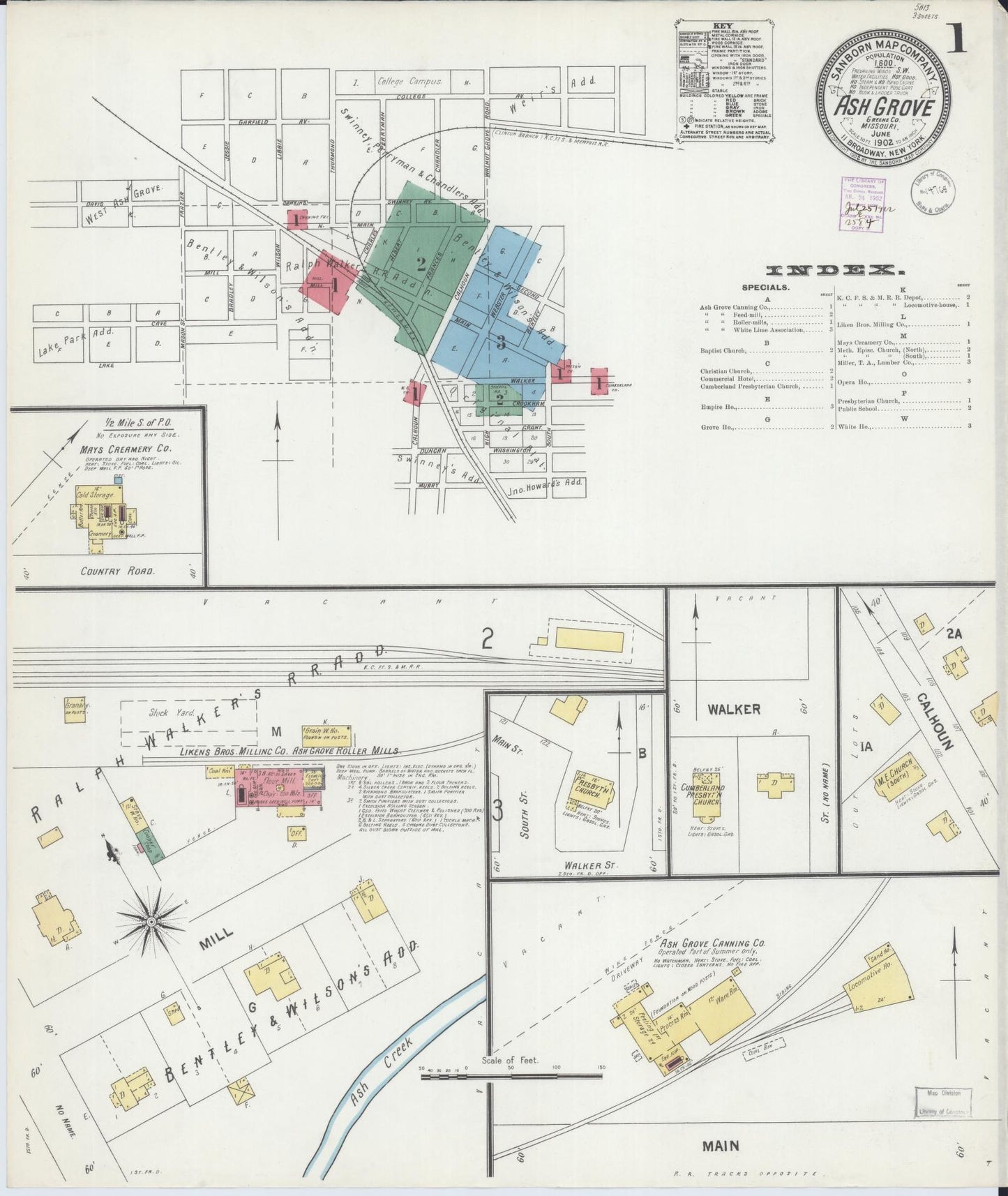 Sanborn Fire Insurance Map from Ash Grove, Greene County, Missouri (1902), Sheet #0001 - Historic Sanborn Fire Insurance Map Print, vintage old map wall art, antique decor, genealogy gift, Missouri Missouri map