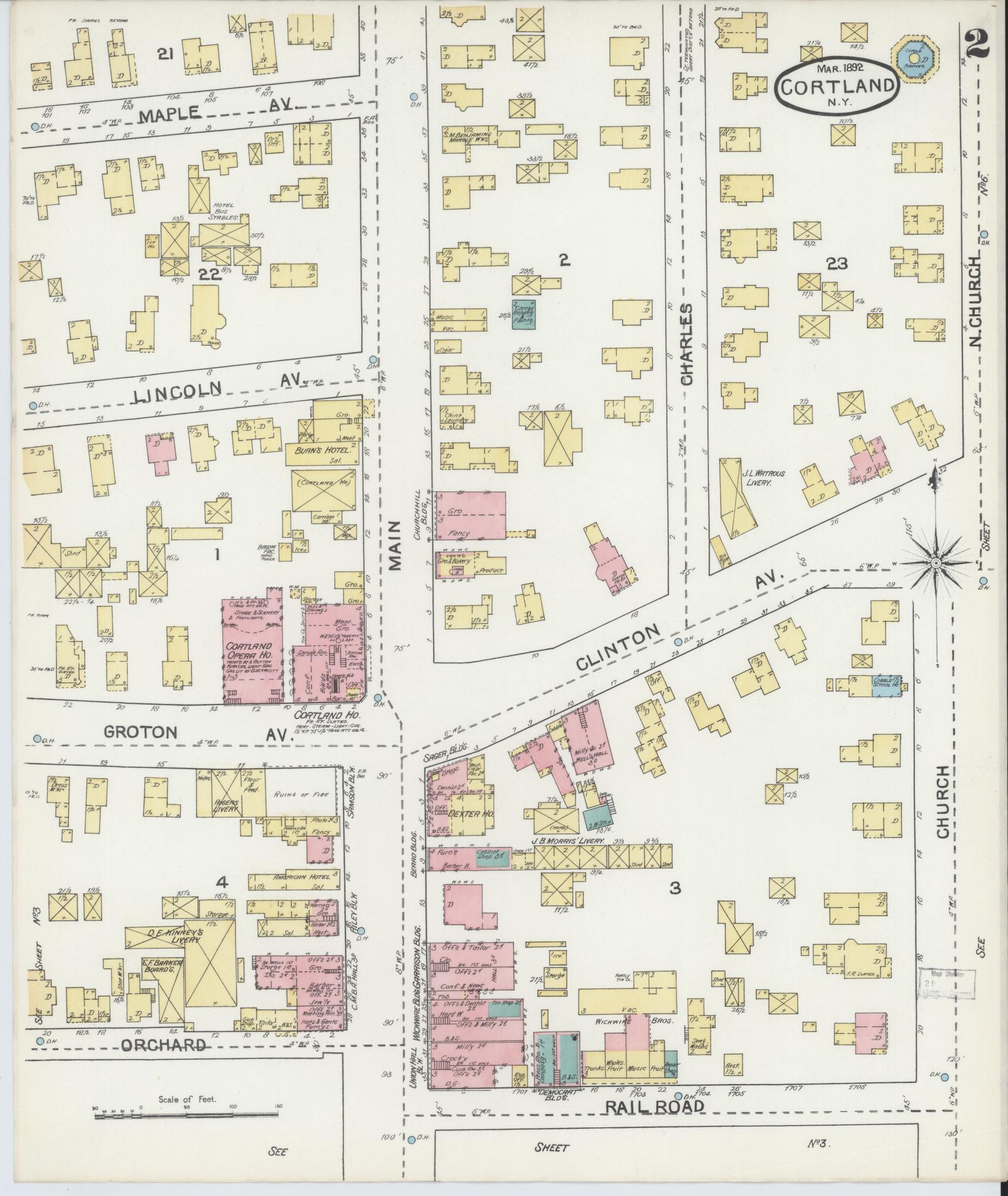 Sanborn Fire Insurance Map from Cortland, Cortland County, New York (1892), Sheet #0002 - Historic Sanborn Fire Insurance Map Print, vintage old map wall art, antique decor, genealogy gift, New York New York map