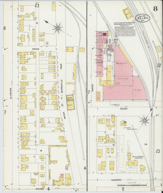 Sanborn Fire Insurance Map from Selma, Dallas County, Alabama (1903), Sheet #0008 - Historic Sanborn Fire Insurance Map Print, vintage old map wall art, antique decor, genealogy gift, Alabama Alabama map