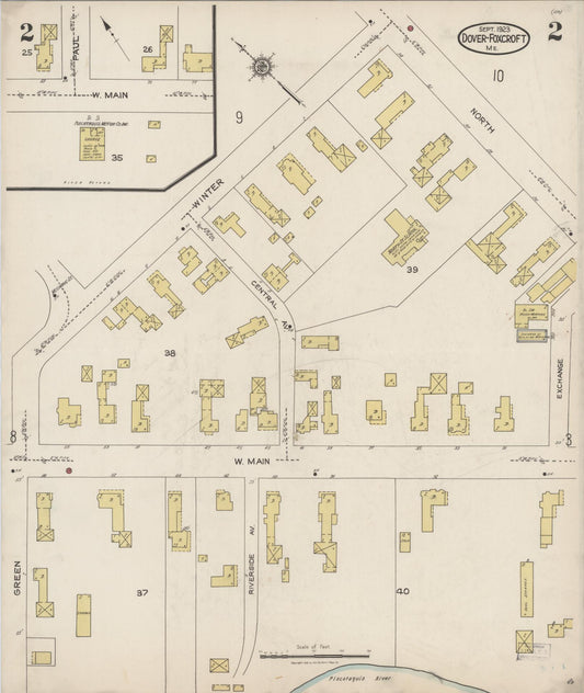 Sanborn Fire Insurance Map from Dover, Piscataguis County, Maine (1923), Sheet #0002 - Historic Sanborn Fire Insurance Map Print, vintage old map wall art, antique decor, genealogy gift, Maine Maine map