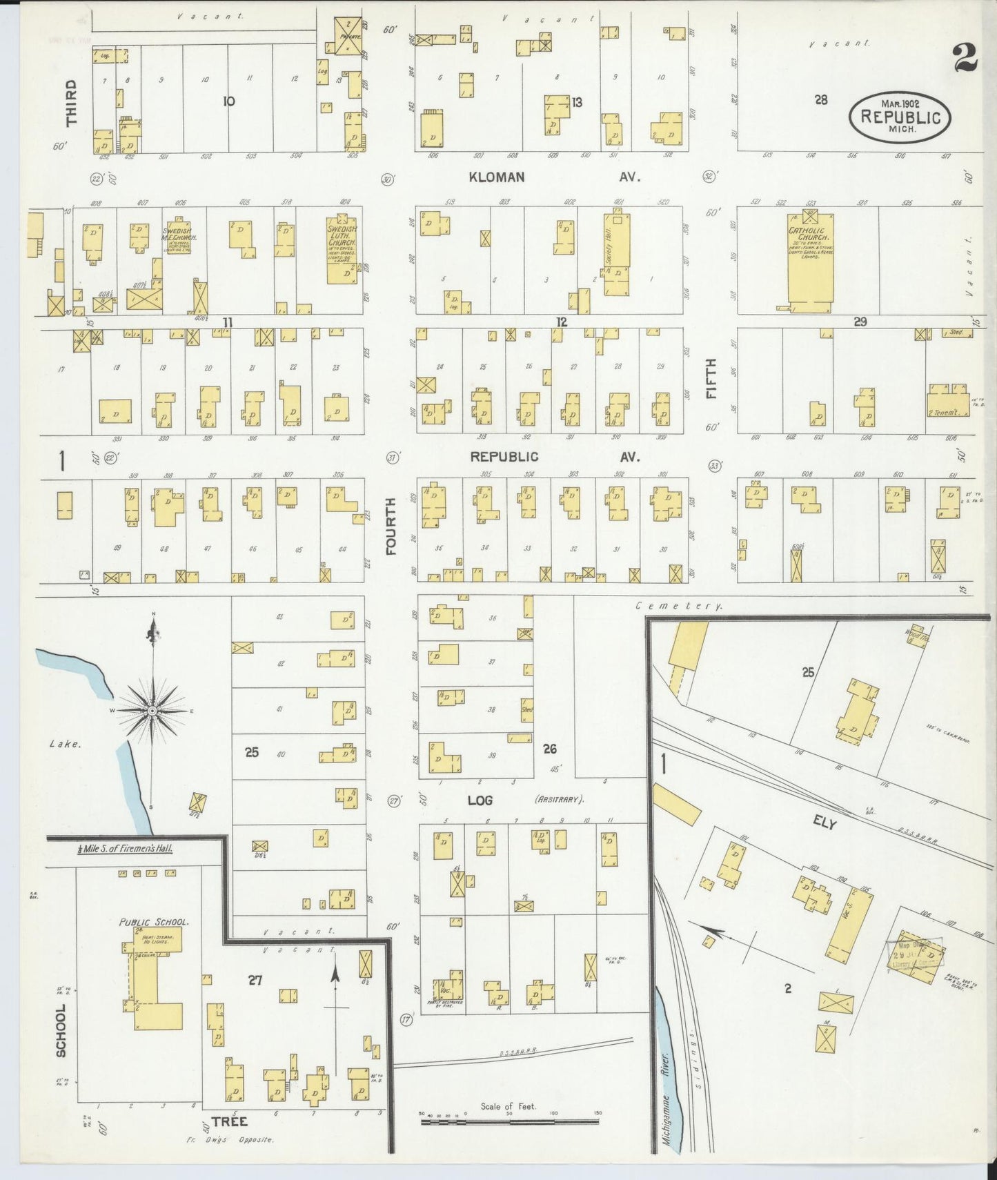 Sanborn Fire Insurance Map from Republic, Marquette County, Michigan (1902), Sheet #0002 - Complete Map Set gallery image, historic Sanborn map, vintage wall art, Michigan Michigan