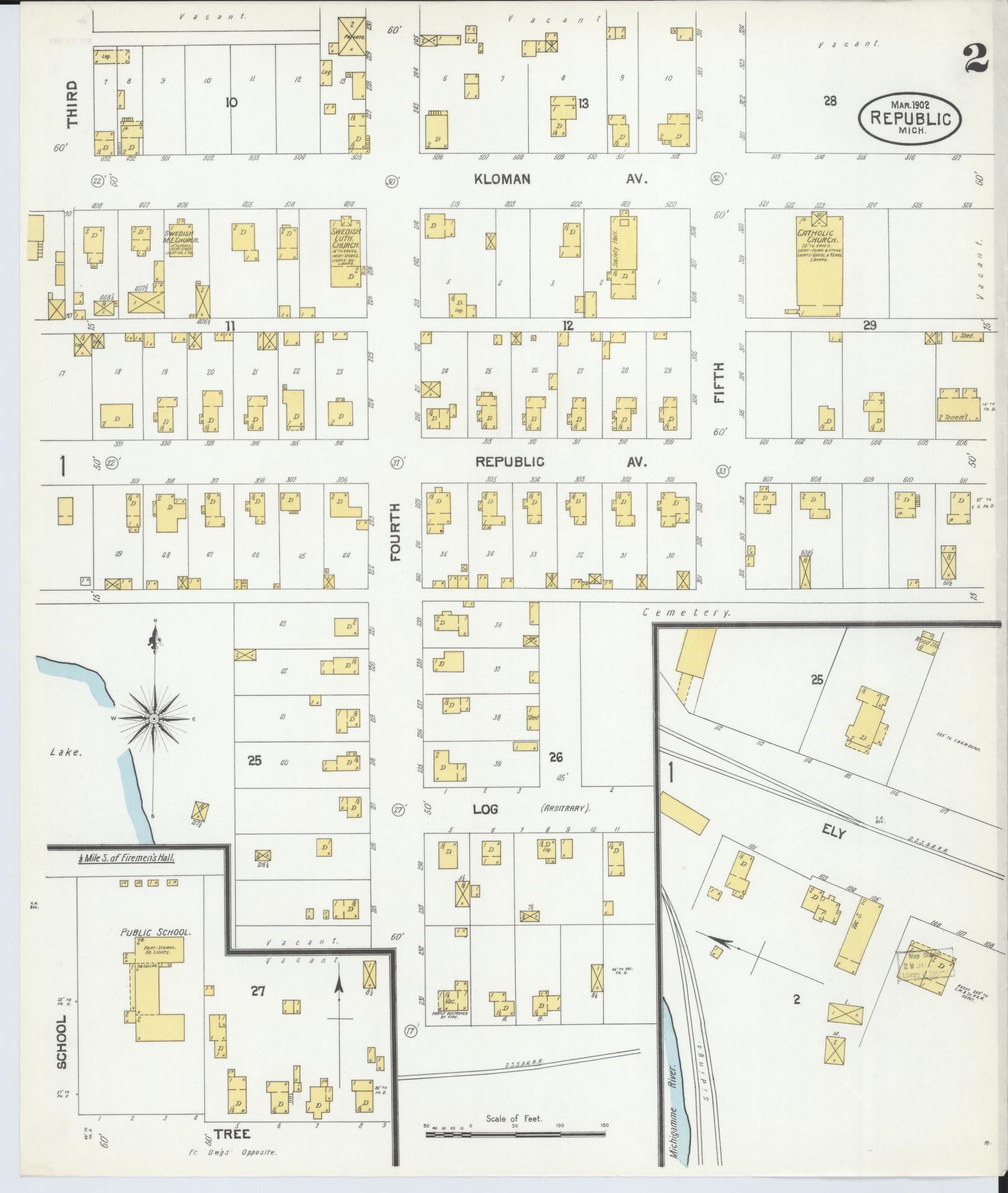 Sanborn Fire Insurance Map from Republic, Marquette County, Michigan (1902), Sheet #0002 - Complete Map Set gallery image, historic Sanborn map, vintage wall art, Michigan Michigan