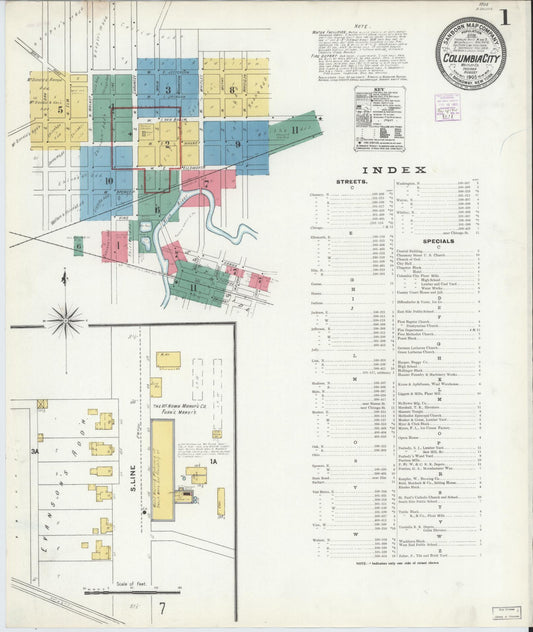 Sanborn Fire Insurance Map from Columbia City, Whitley County, Indiana (1905), Sheet #0001 - Complete Map Set gallery image, historic Sanborn map, vintage wall art, Indiana Indiana