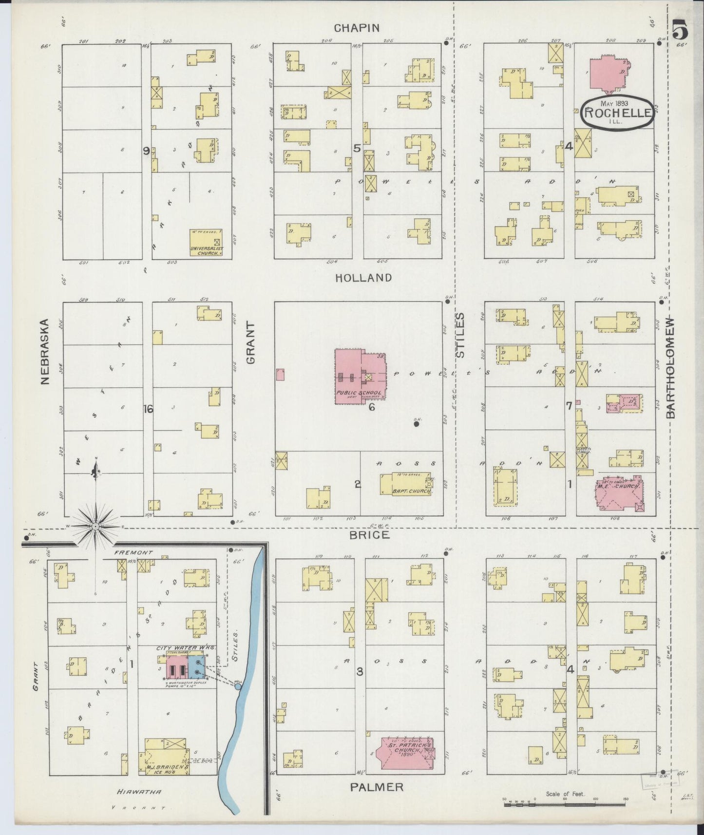 Sanborn Fire Insurance Map from Rochelle, Ogle County, Illinois (1893), Sheet #0005 - Complete Map Set gallery image, historic Sanborn map, vintage wall art, Illinois Illinois