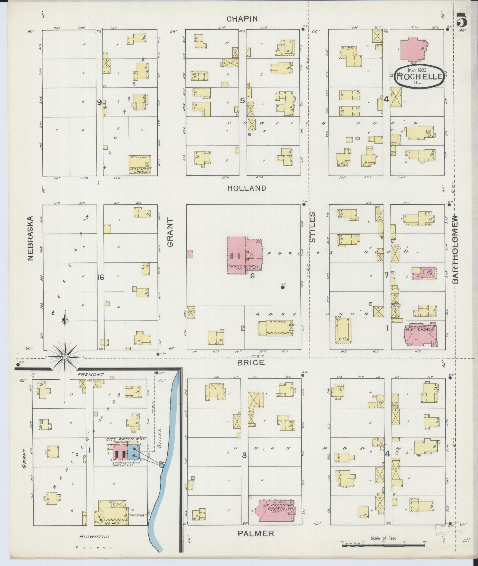 Sanborn Fire Insurance Map from Rochelle, Ogle County, Illinois (1893), Sheet #0005 - Complete Map Set gallery image, historic Sanborn map, vintage wall art, Illinois Illinois