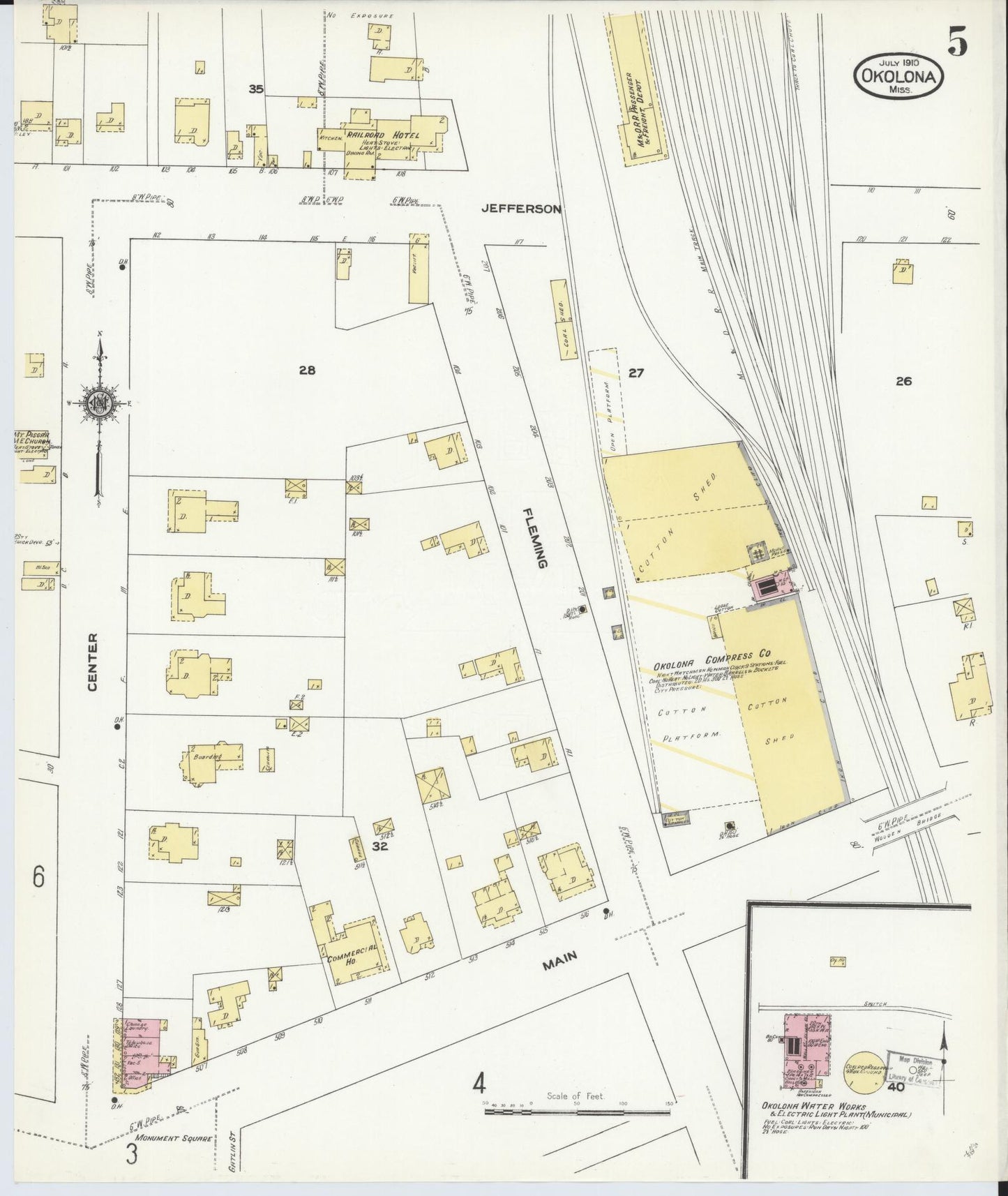 Sanborn Fire Insurance Map from Okolona, Chickasaw County, Mississippi (1910), Sheet #0005 - Historic Sanborn Fire Insurance Map Print, vintage old map wall art, antique decor, genealogy gift, Mississippi Mississippi map