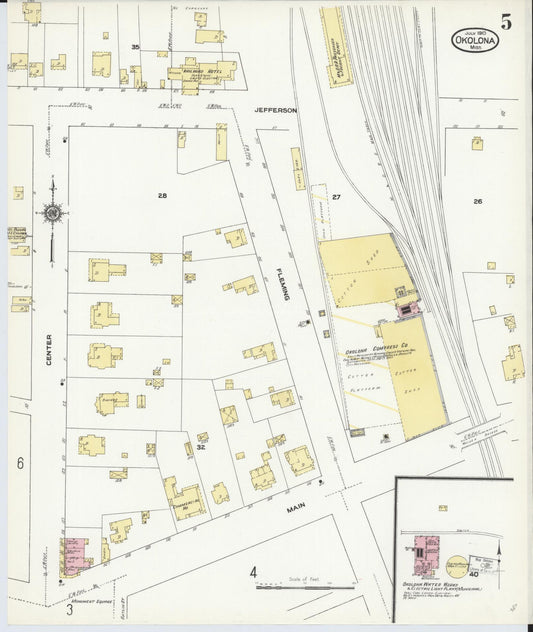 Sanborn Fire Insurance Map from Okolona, Chickasaw County, Mississippi (1910), Sheet #0005 - Historic Sanborn Fire Insurance Map Print, vintage old map wall art, antique decor, genealogy gift, Mississippi Mississippi map