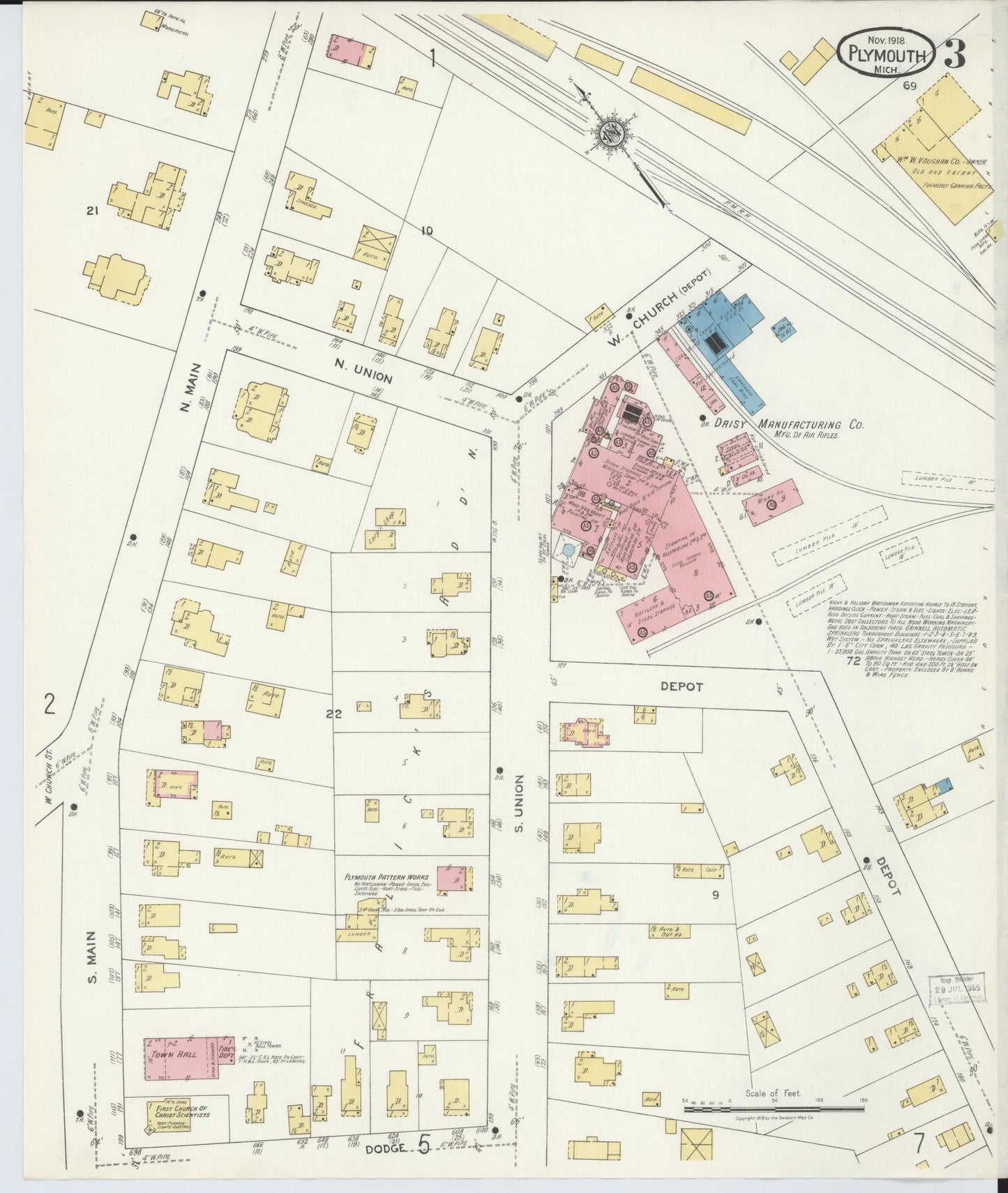 Sanborn Fire Insurance Map from Plymouth, Wayne County, Michigan (1918), Sheet #0003 - Complete Map Set gallery image, historic Sanborn map, vintage wall art, Michigan Michigan