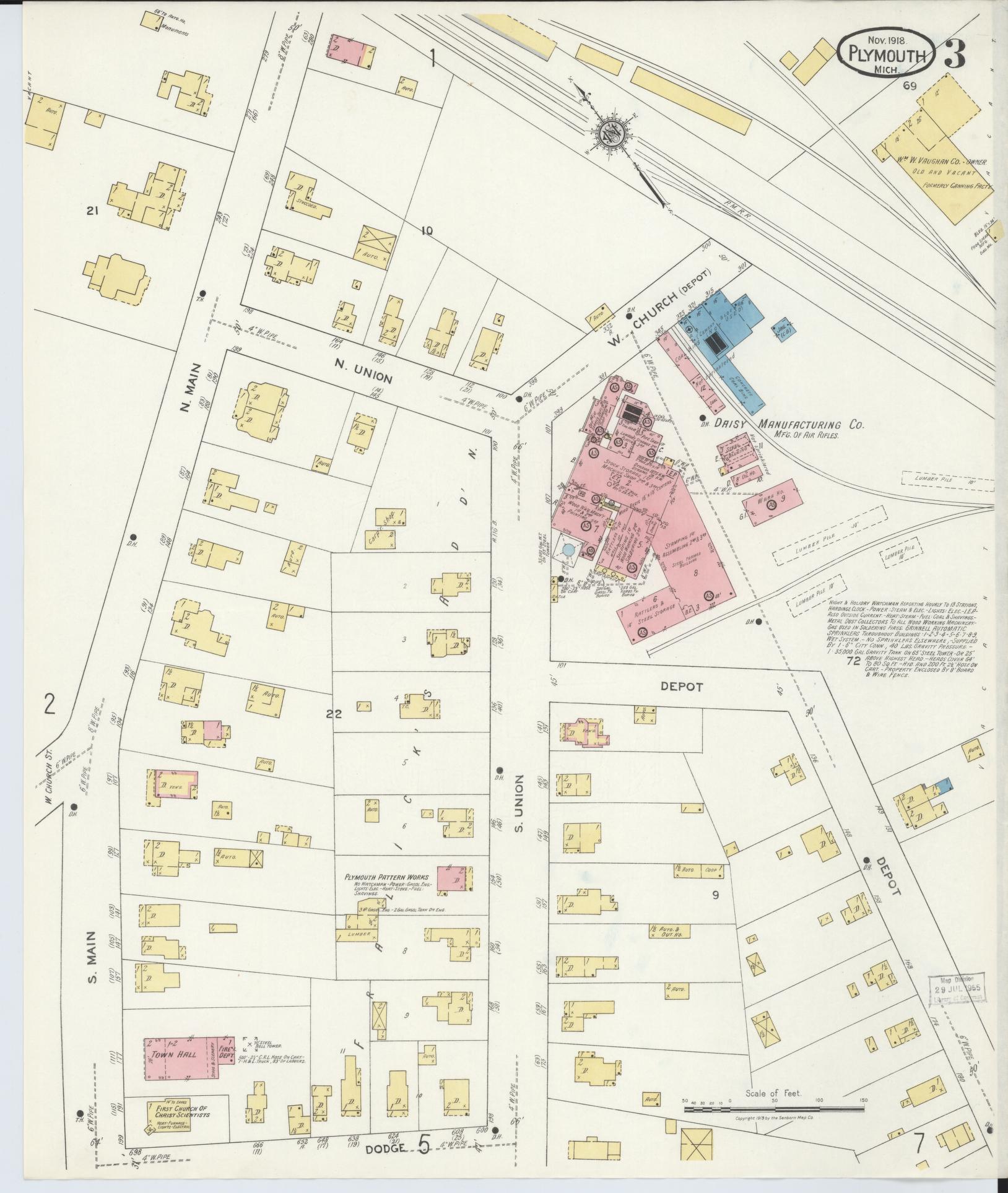 Sanborn Fire Insurance Map from Plymouth, Wayne County, Michigan (1918), Sheet #0003 - Complete Map Set gallery image, historic Sanborn map, vintage wall art, Michigan Michigan
