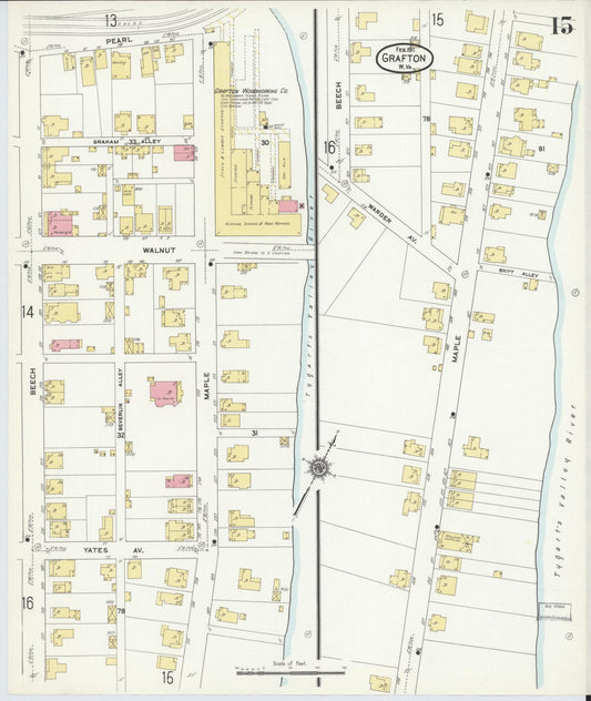Sanborn Fire Insurance Map from Grafton, Taylor County, West Virginia (1911), Sheet #0015 - Historic Sanborn Fire Insurance Map Print, vintage old map wall art, antique decor, genealogy gift, West Virginia West Virginia map