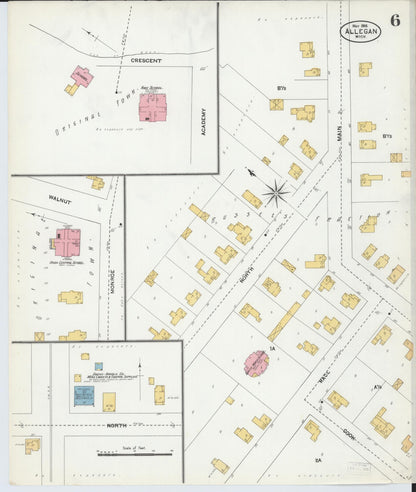 Sanborn Fire Insurance Map from Allegan, Allegan County, Michigan (1906), Sheet #0006 - Historic Sanborn Fire Insurance Map Print, vintage old map wall art, antique decor, genealogy gift, Michigan Michigan map