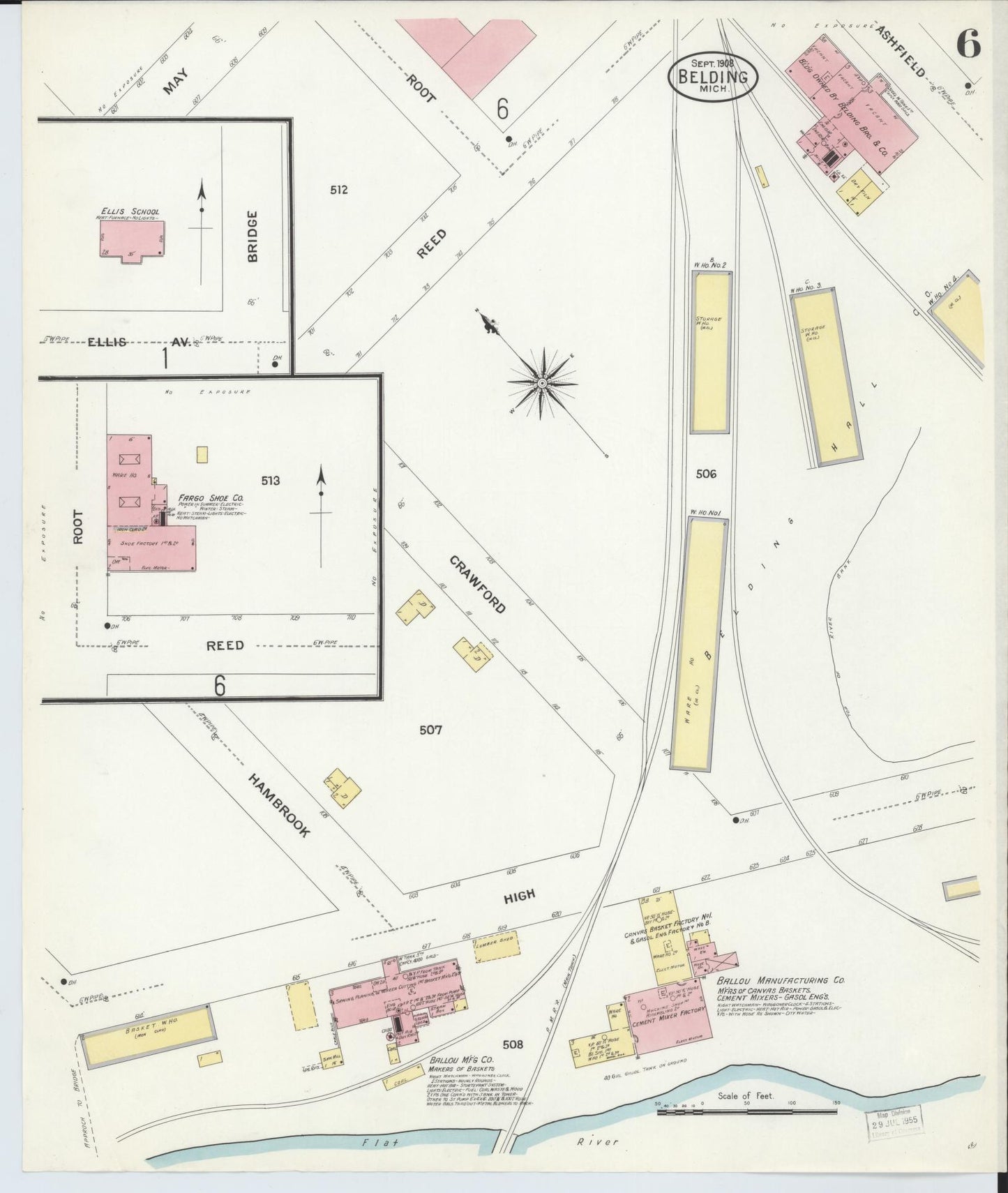 Sanborn Fire Insurance Map from Belding, Ionia County, Michigan (1908), Sheet #0006 - Historic Sanborn Fire Insurance Map Print, vintage old map wall art, antique decor, genealogy gift, Michigan Michigan map