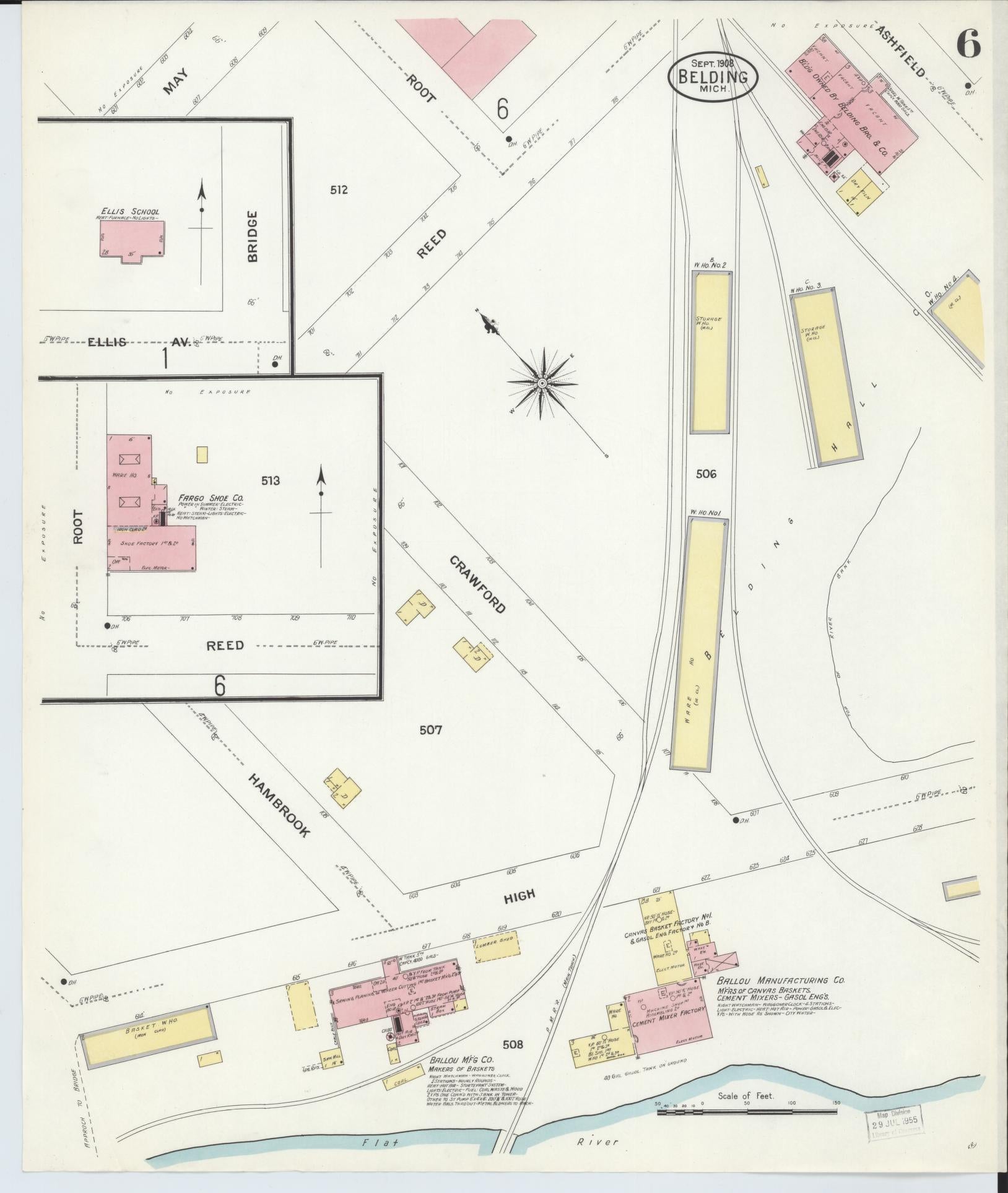 Sanborn Fire Insurance Map from Belding, Ionia County, Michigan (1908), Sheet #0006 - Historic Sanborn Fire Insurance Map Print, vintage old map wall art, antique decor, genealogy gift, Michigan Michigan map