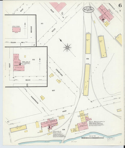 Sanborn Fire Insurance Map from Belding, Ionia County, Michigan (1908), Sheet #0006 - Historic Sanborn Fire Insurance Map Print, vintage old map wall art, antique decor, genealogy gift, Michigan Michigan map