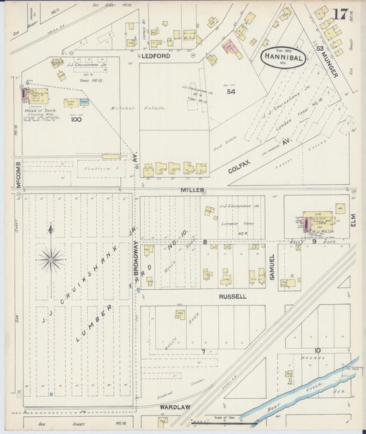 Sanborn Fire Insurance Map from Hannibal, Marion County, Missouri (1890), Sheet #0017 - Historic Sanborn Fire Insurance Map Print, vintage old map wall art, antique decor, genealogy gift, Missouri Missouri map