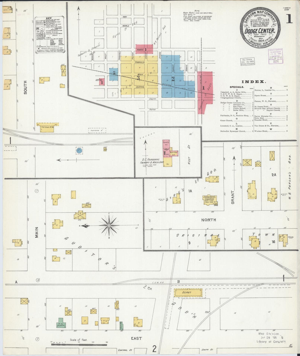 Sanborn Fire Insurance Map from Dodge Center, Dodge County, Minnesota (1904), Sheet #0001 - Historic Sanborn Fire Insurance Map Print, vintage old map wall art, antique decor, genealogy gift, Minnesota Minnesota map