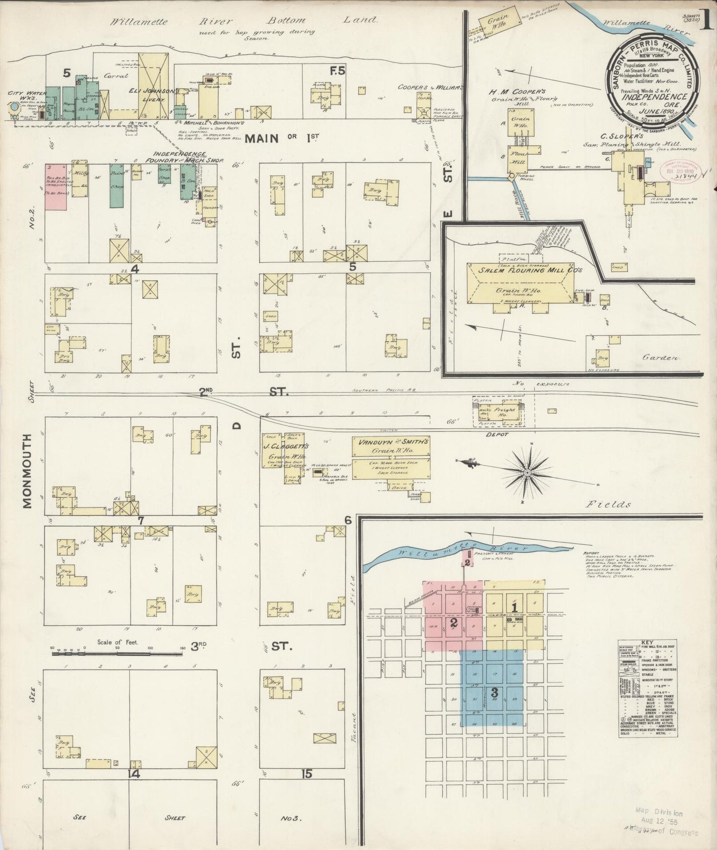 Sanborn Fire Insurance Map from Independence, Polk County, Oregon (1890), Sheet #0001 - Complete Map Set gallery image, historic Sanborn map, vintage wall art, Oregon Oregon