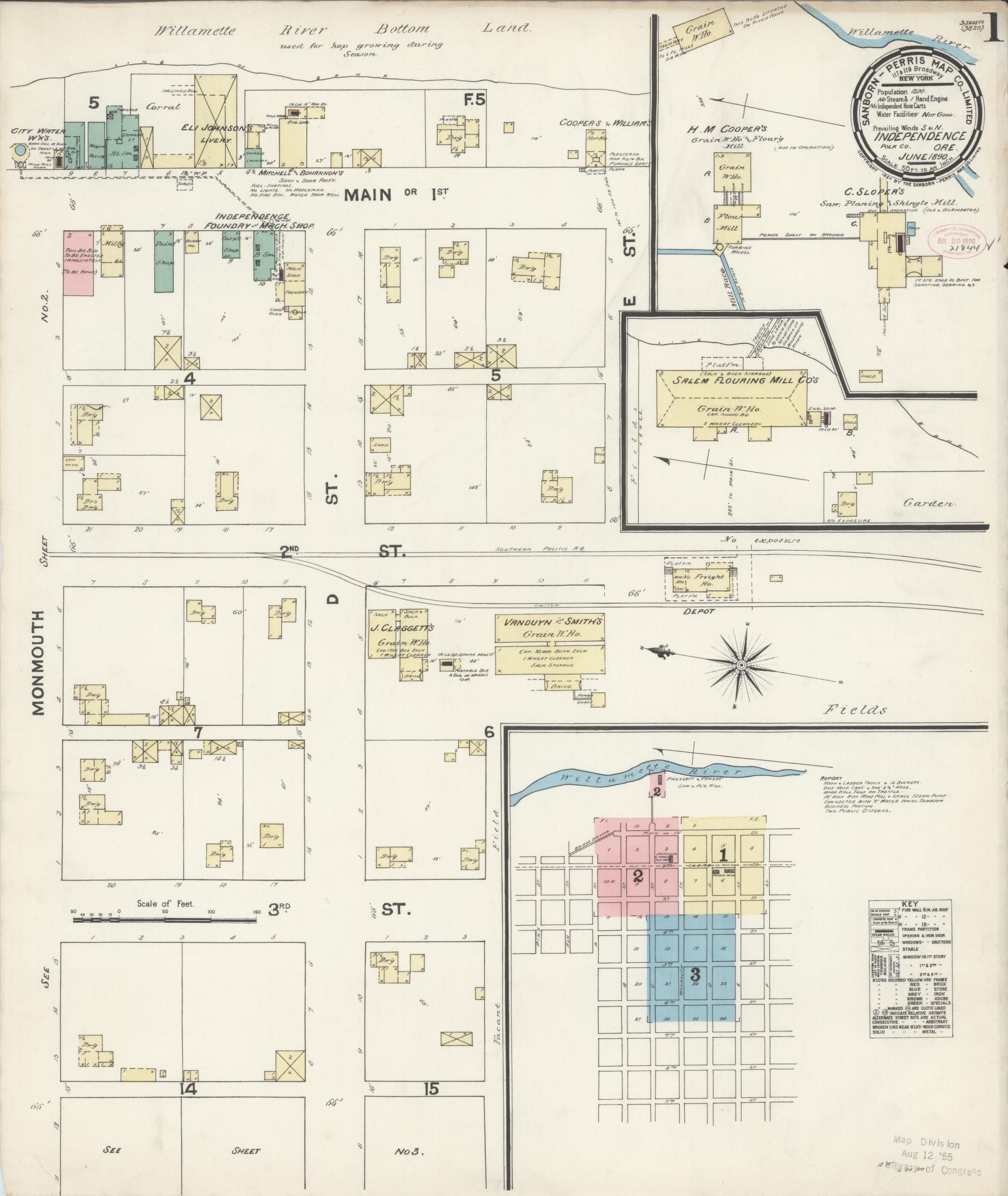 Sanborn Fire Insurance Map from Independence, Polk County, Oregon (1890), Sheet #0001 - Complete Map Set gallery image, historic Sanborn map, vintage wall art, Oregon Oregon