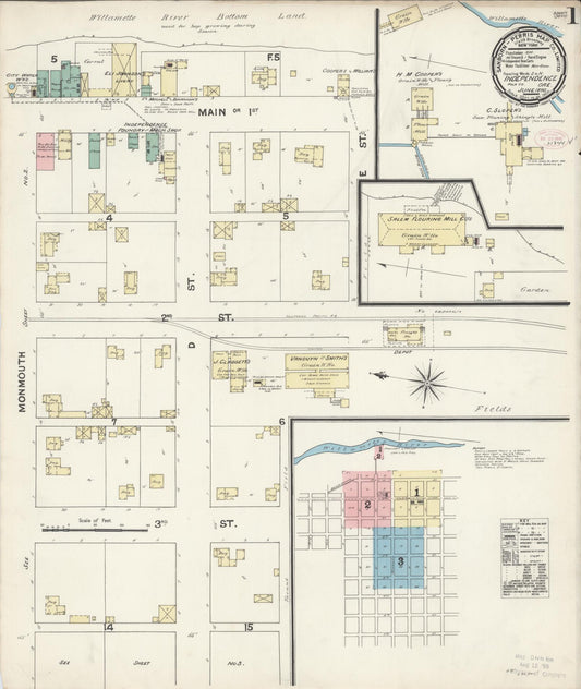 Sanborn Fire Insurance Map from Independence, Polk County, Oregon (1890), Sheet #0001 - Complete Map Set gallery image, historic Sanborn map, vintage wall art, Oregon Oregon