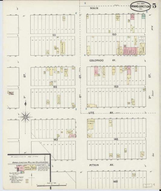 Sanborn Fire Insurance Map from Grand Junction, Mesa County, Colorado (1890), Sheet #0005 - Historic Sanborn Fire Insurance Map Print, vintage old map wall art, antique decor, genealogy gift, Colorado Colorado map
