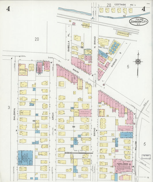 Sanborn Fire Insurance Map from Johnson City, Broome County, New York (1925), Sheet #0004 - Historic Sanborn Fire Insurance Map Print, vintage old map wall art, antique decor, genealogy gift, New York New York map