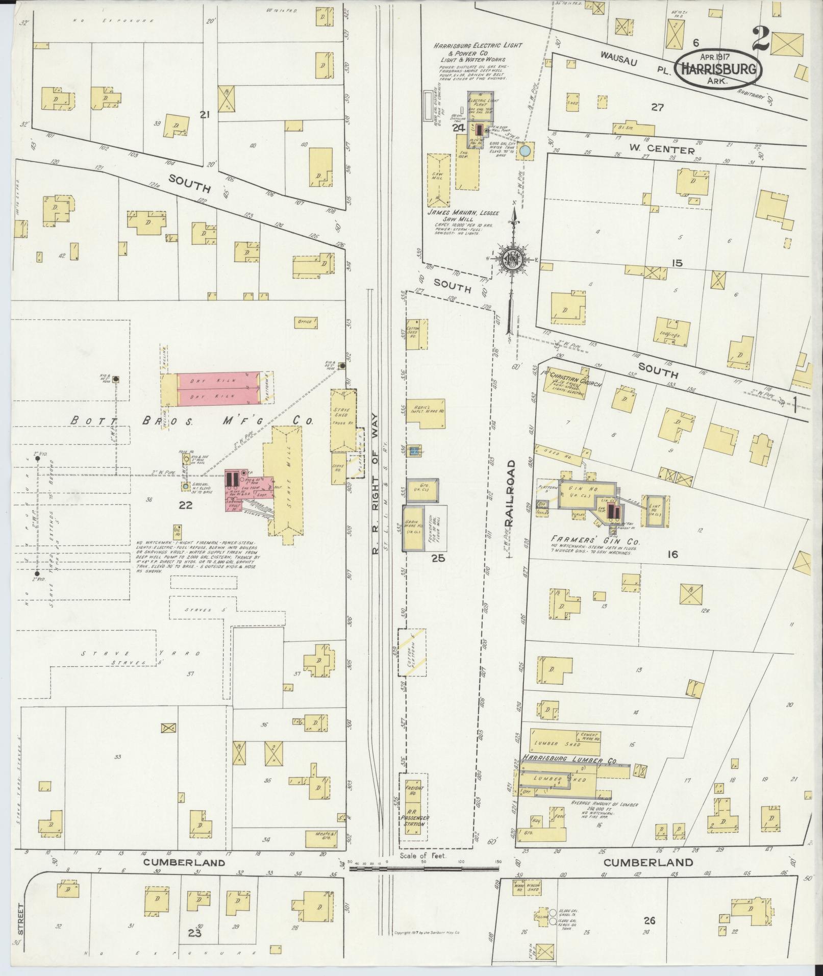 Sanborn Fire Insurance Map from Harrisburg, Poinsett County, Arkansas (1917), Sheet #0002 - Complete Map Set gallery image, historic Sanborn map, vintage wall art, Arkansas Arkansas