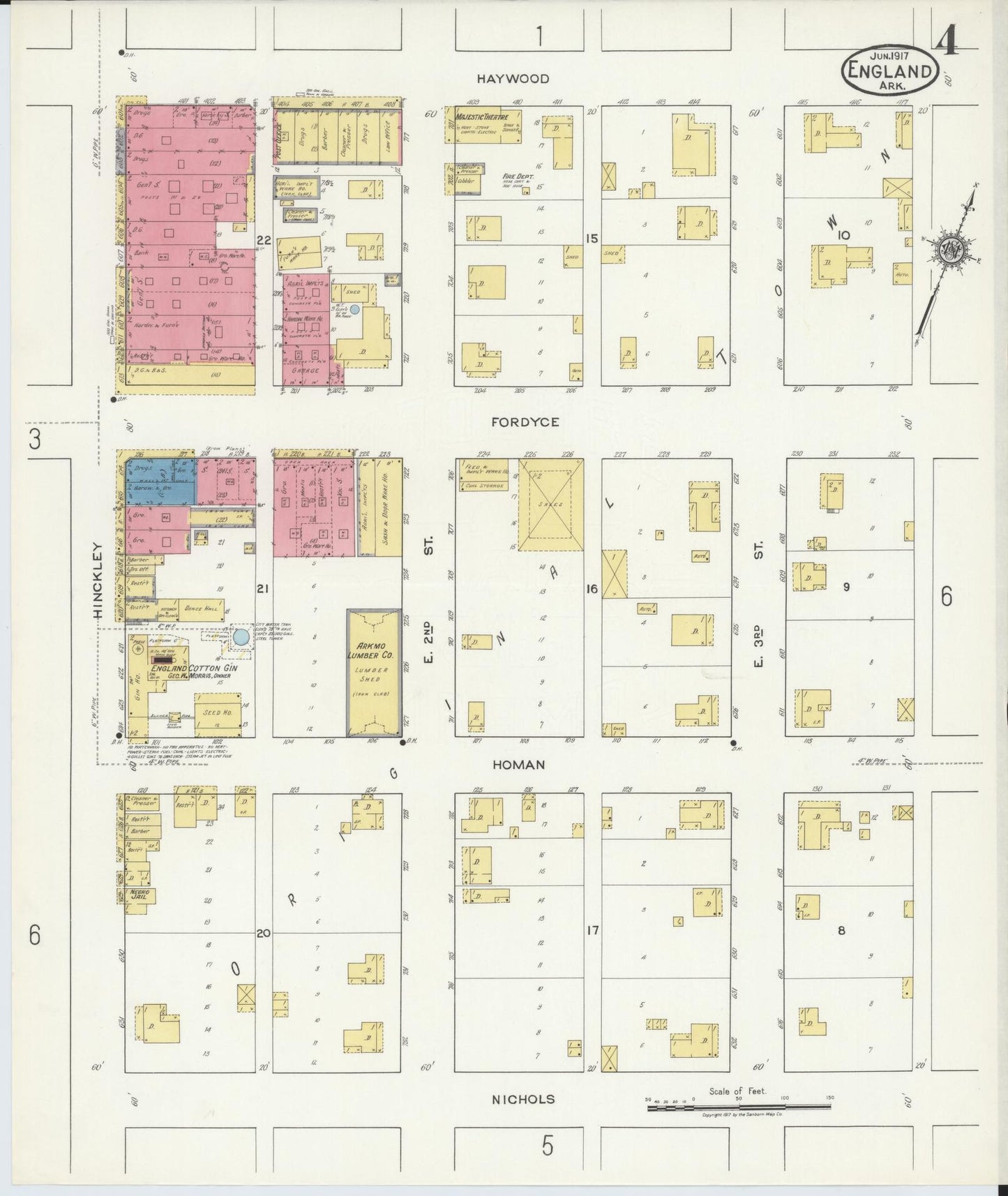 Sanborn Fire Insurance Map from England, Lonoke County, Arkansas (1917), Sheet #0004 - Complete Map Set gallery image, historic Sanborn map, vintage wall art, Arkansas Arkansas