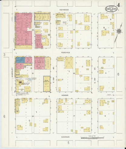 Sanborn Fire Insurance Map from England, Lonoke County, Arkansas (1917), Sheet #0004 - Complete Map Set gallery image, historic Sanborn map, vintage wall art, Arkansas Arkansas