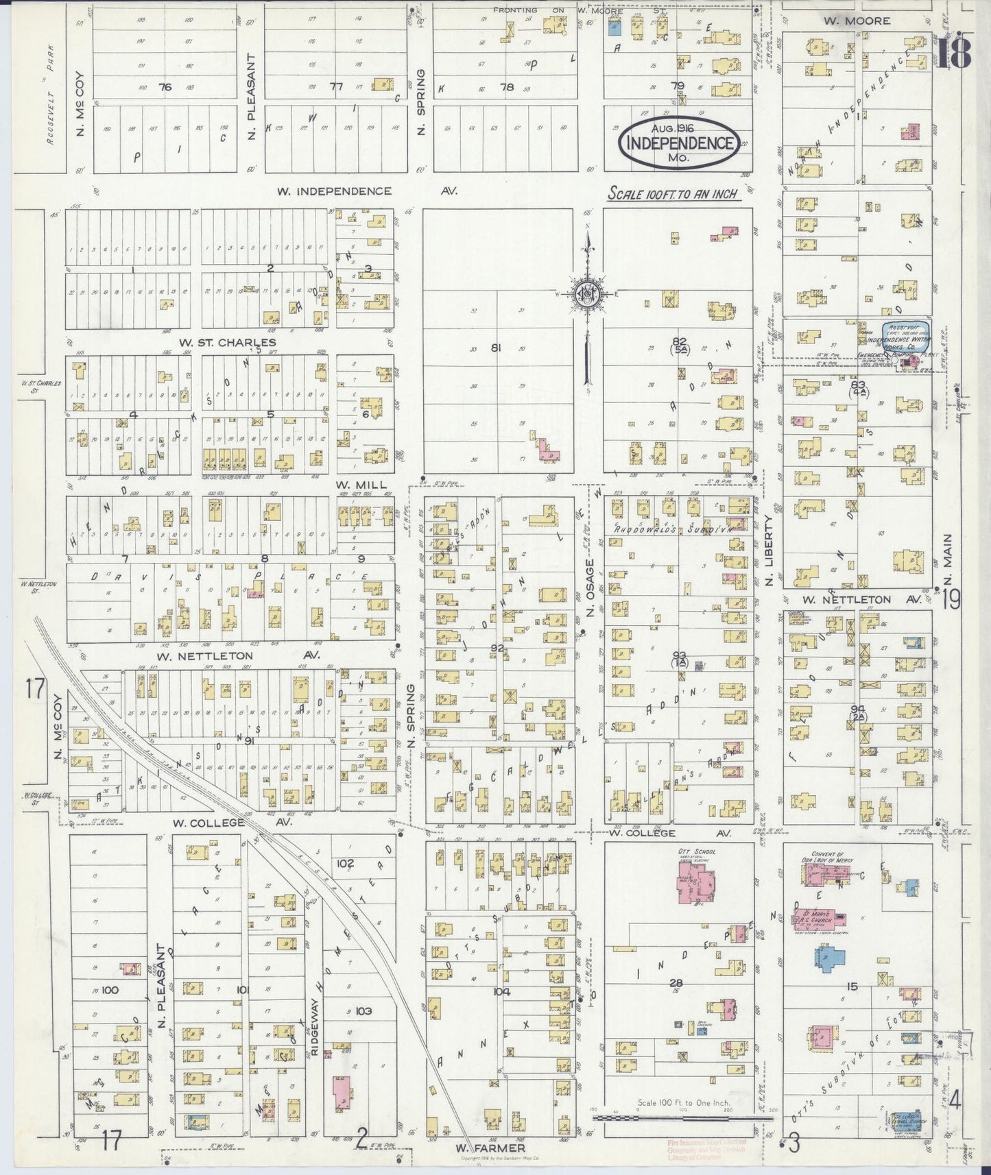 Sanborn Fire Insurance Map from Independence, Jackson County, Missouri (1916), Sheet #0018 - Complete Map Set gallery image, historic Sanborn map, vintage wall art, Missouri Missouri