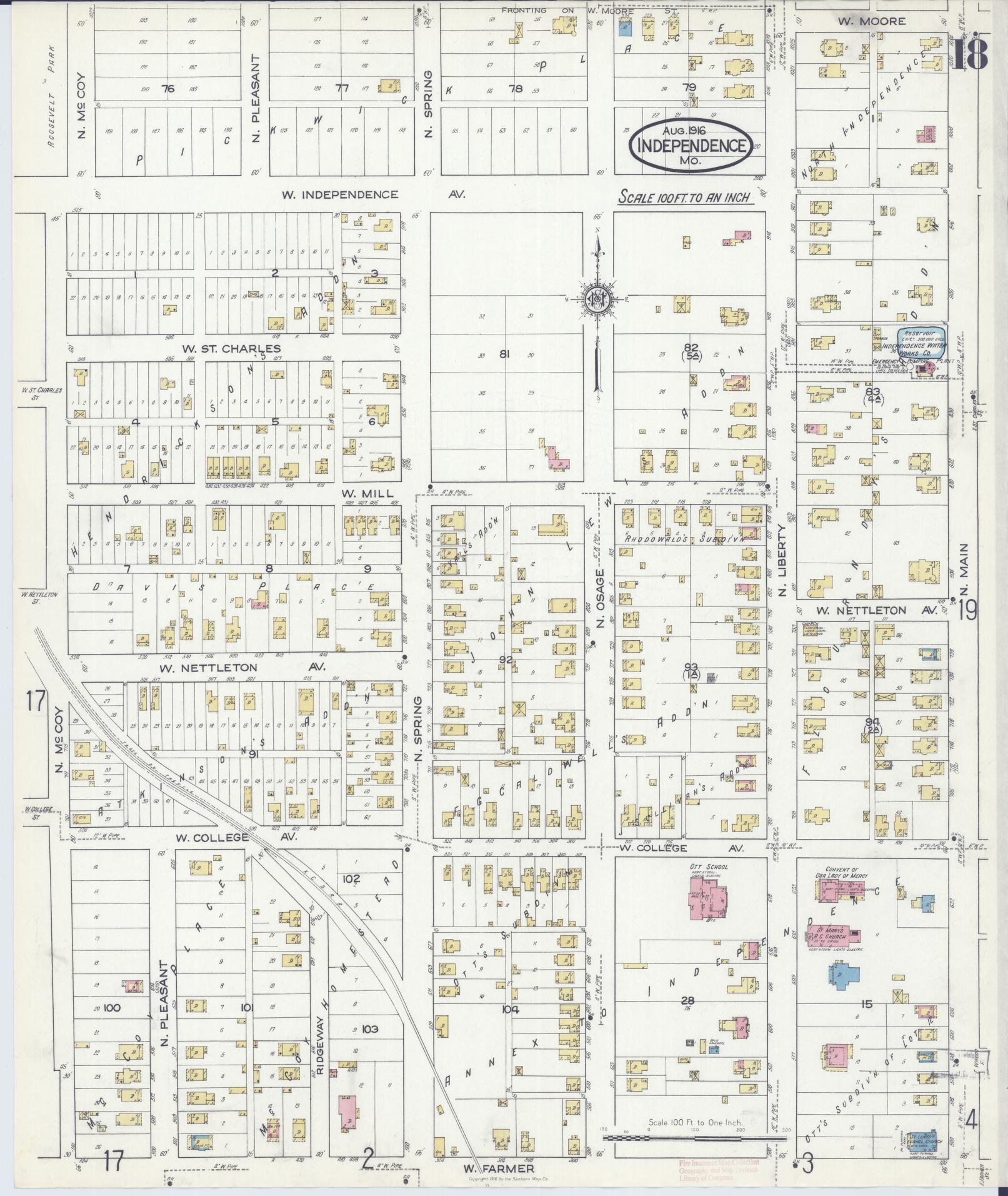 Sanborn Fire Insurance Map from Independence, Jackson County, Missouri (1916), Sheet #0018 - Complete Map Set gallery image, historic Sanborn map, vintage wall art, Missouri Missouri