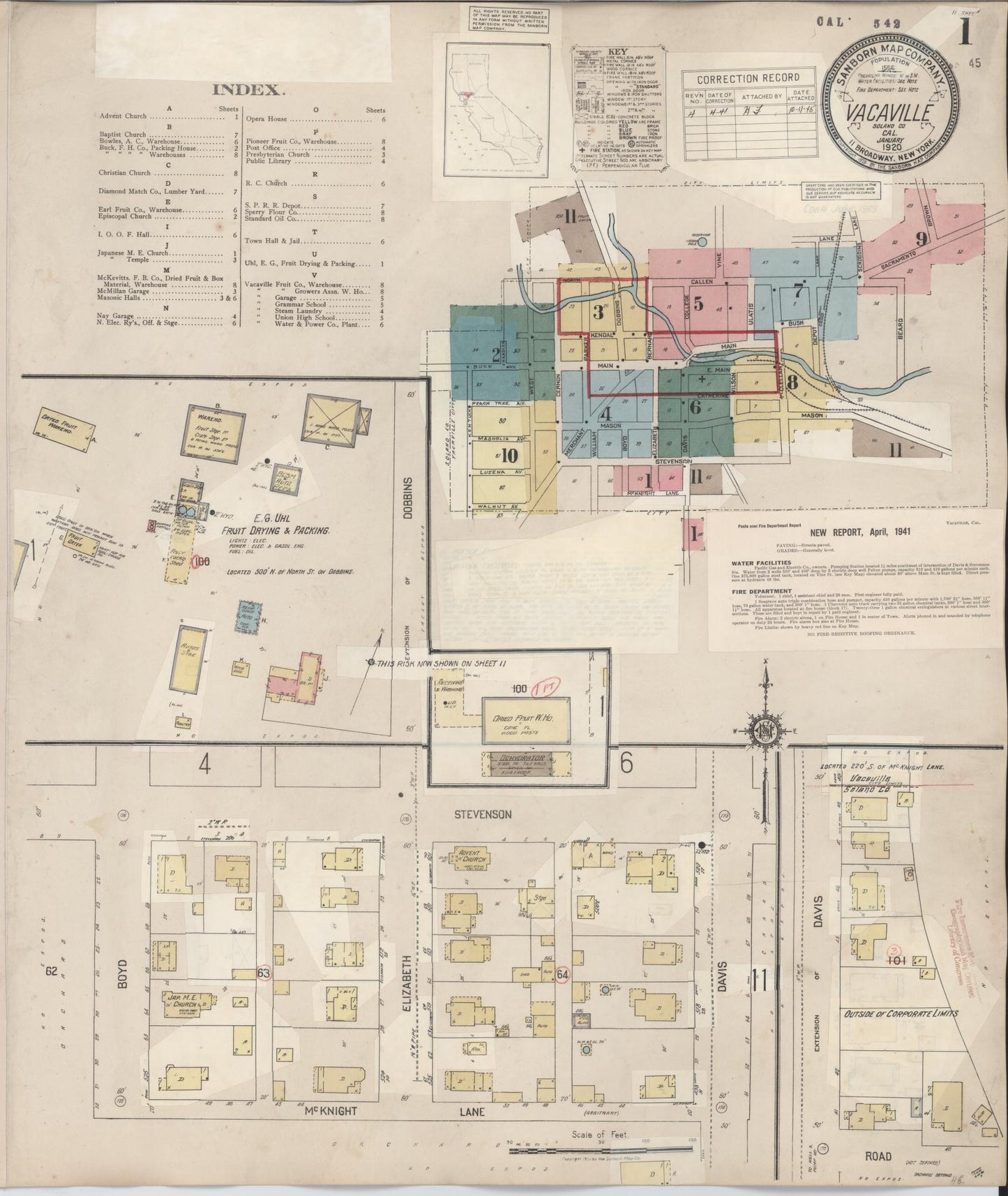 Sanborn Fire Insurance Map from Vacaville, Solano County, California (1941), Sheet #0001 - Complete Map Set gallery image, historic Sanborn map, vintage wall art, California California