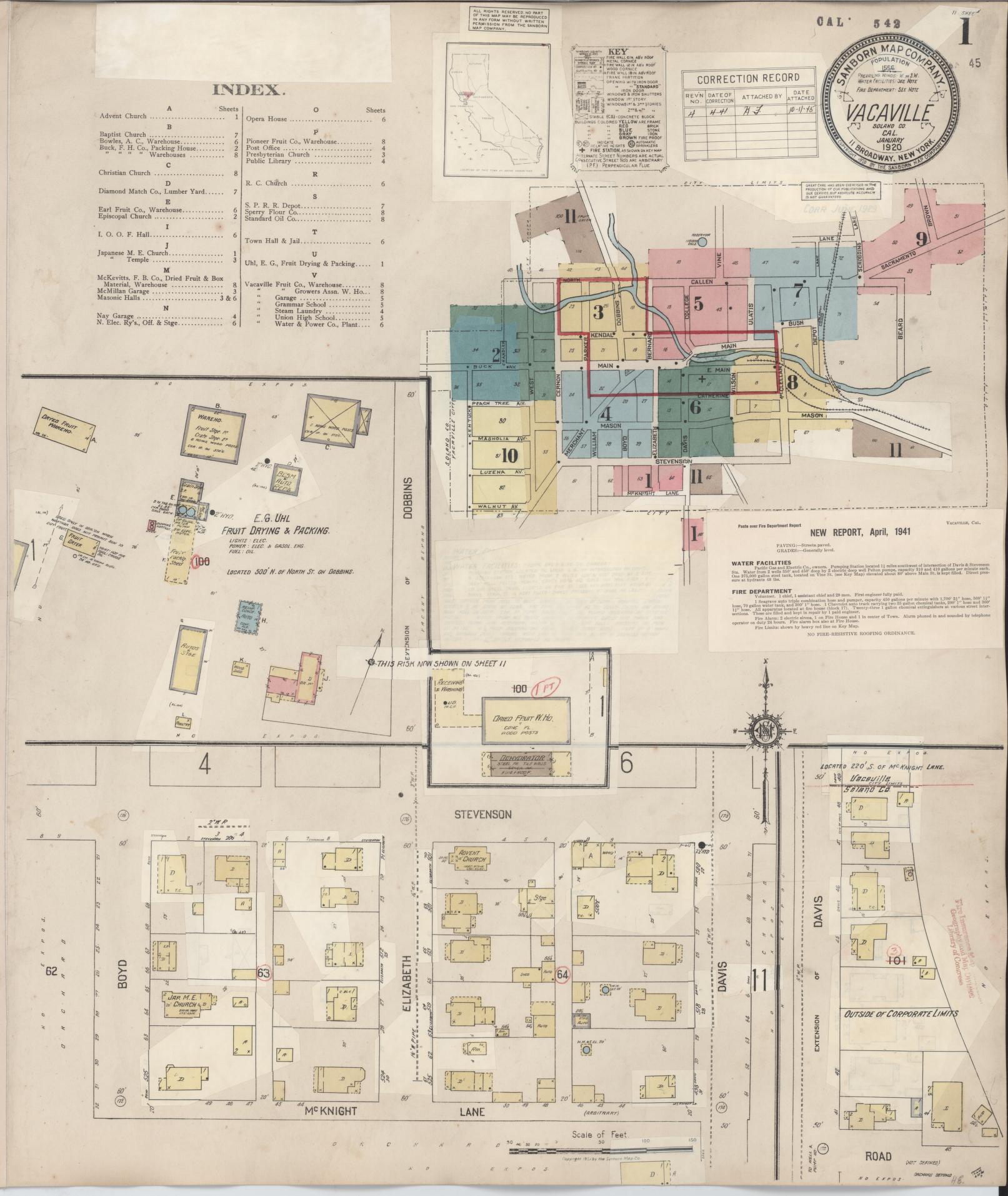 Sanborn Fire Insurance Map from Vacaville, Solano County, California (1941), Sheet #0001 - Complete Map Set gallery image, historic Sanborn map, vintage wall art, California California