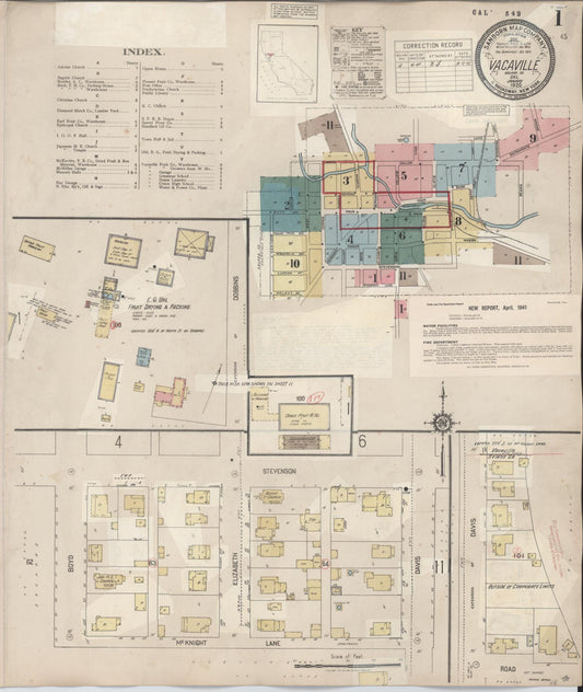 Sanborn Fire Insurance Map from Vacaville, Solano County, California (1941), Sheet #0001 - Complete Map Set gallery image, historic Sanborn map, vintage wall art, California California