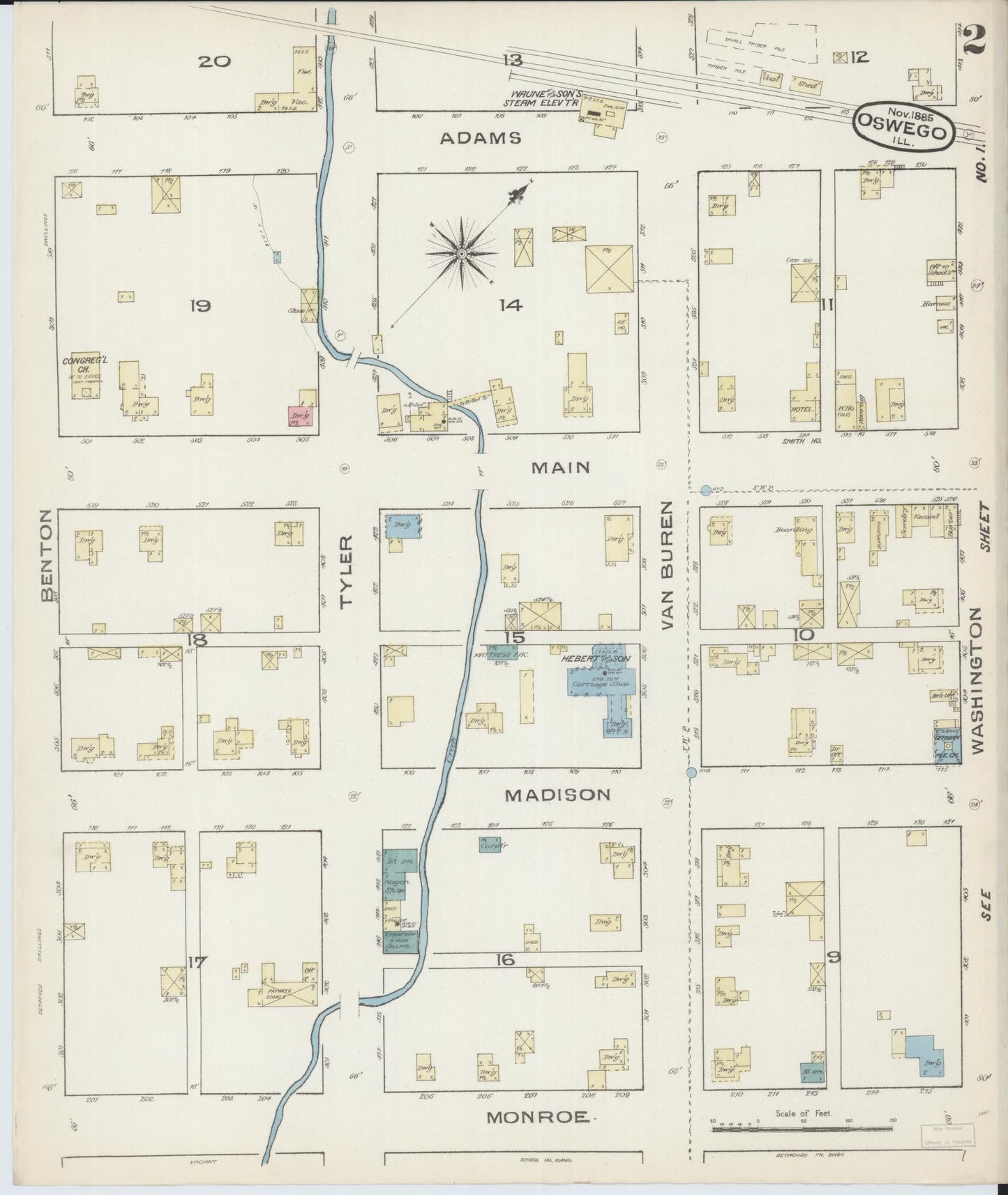 Sanborn Fire Insurance Map from Oswego, Kendall County, Illinois (1885), Sheet #0002 - Complete Map Set gallery image, historic Sanborn map, vintage wall art, Illinois Illinois