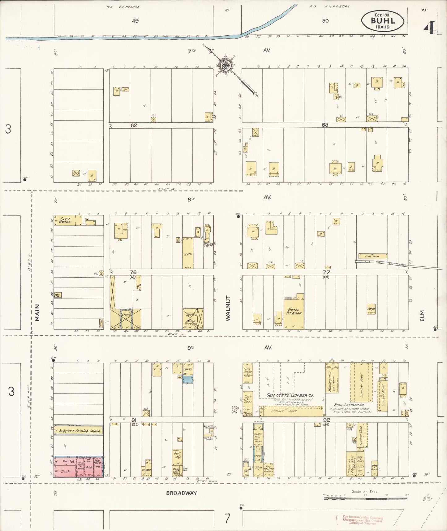 Sanborn Fire Insurance Map from Buhl, Twin Falls County, Idaho (1911), Sheet #0004 - Historic Sanborn Fire Insurance Map Print, vintage old map wall art, antique decor, genealogy gift, Falls Idaho map