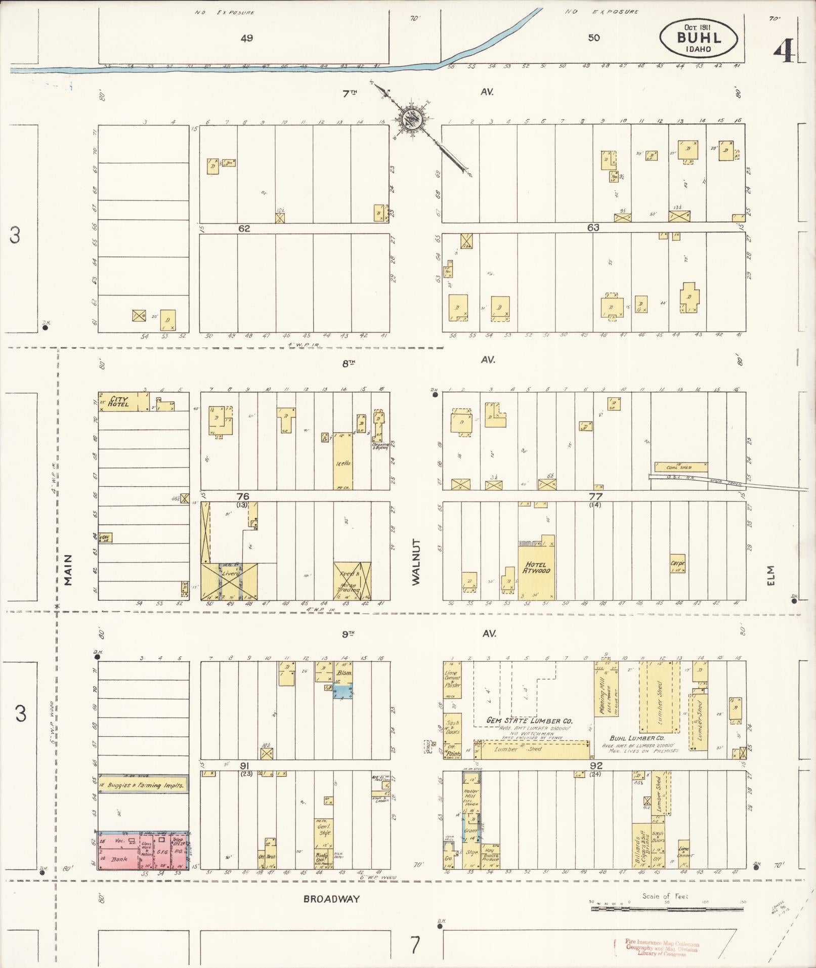 Sanborn Fire Insurance Map from Buhl, Twin Falls County, Idaho (1911), Sheet #0004 - Historic Sanborn Fire Insurance Map Print, vintage old map wall art, antique decor, genealogy gift, Falls Idaho map