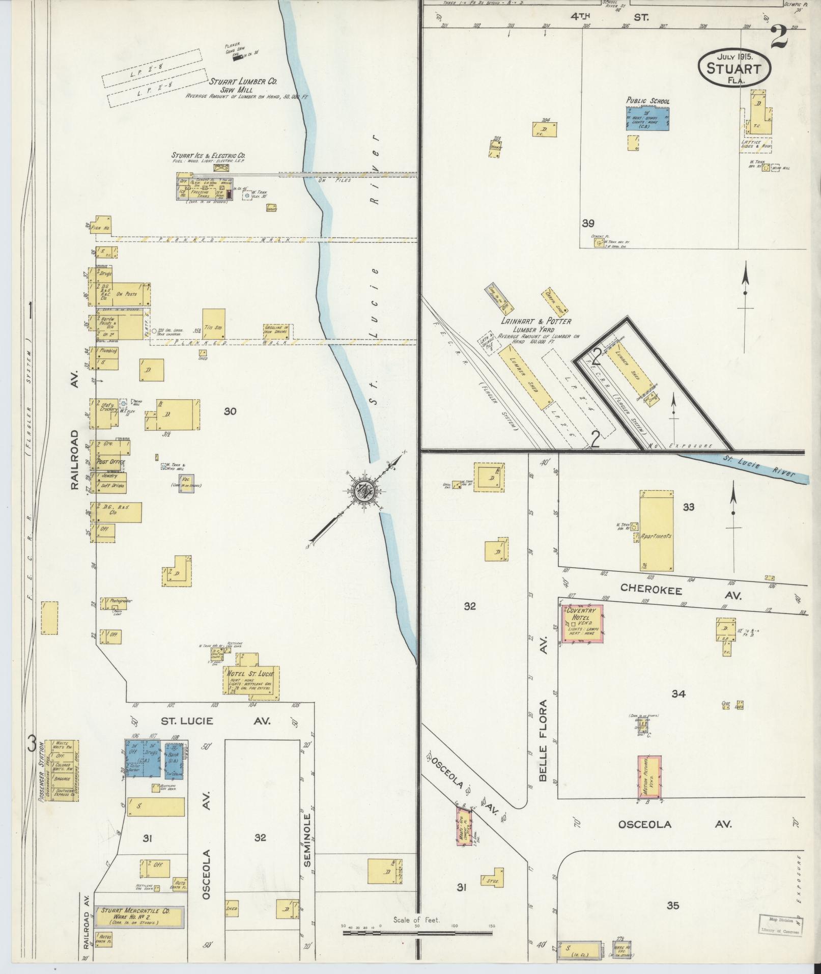 Sanborn Fire Insurance Map from Stuart, Martin County, Florida (1915), Sheet #0002 - Complete Map Set gallery image, historic Sanborn map, vintage wall art, Florida Florida