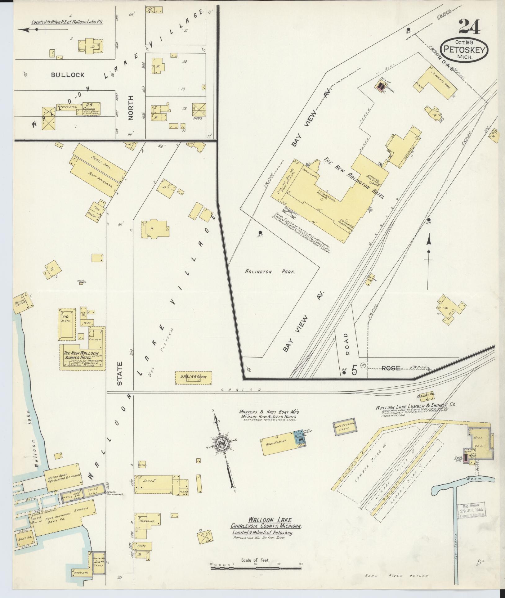 Sanborn Fire Insurance Map from Petoskey, Emmet County, Michigan (1913), Sheet #0024 - Complete Map Set gallery image, historic Sanborn map, vintage wall art, Michigan Michigan