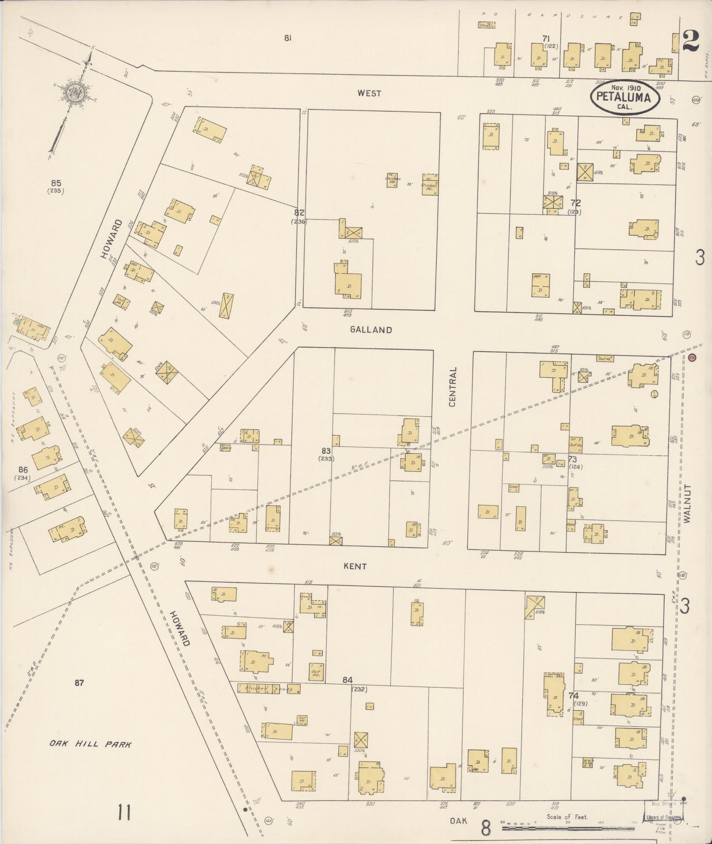 Sanborn Fire Insurance Map from Petaluma, Sonoma County, California (1910), Sheet #0002 - Complete Map Set gallery image, historic Sanborn map, vintage wall art, California California