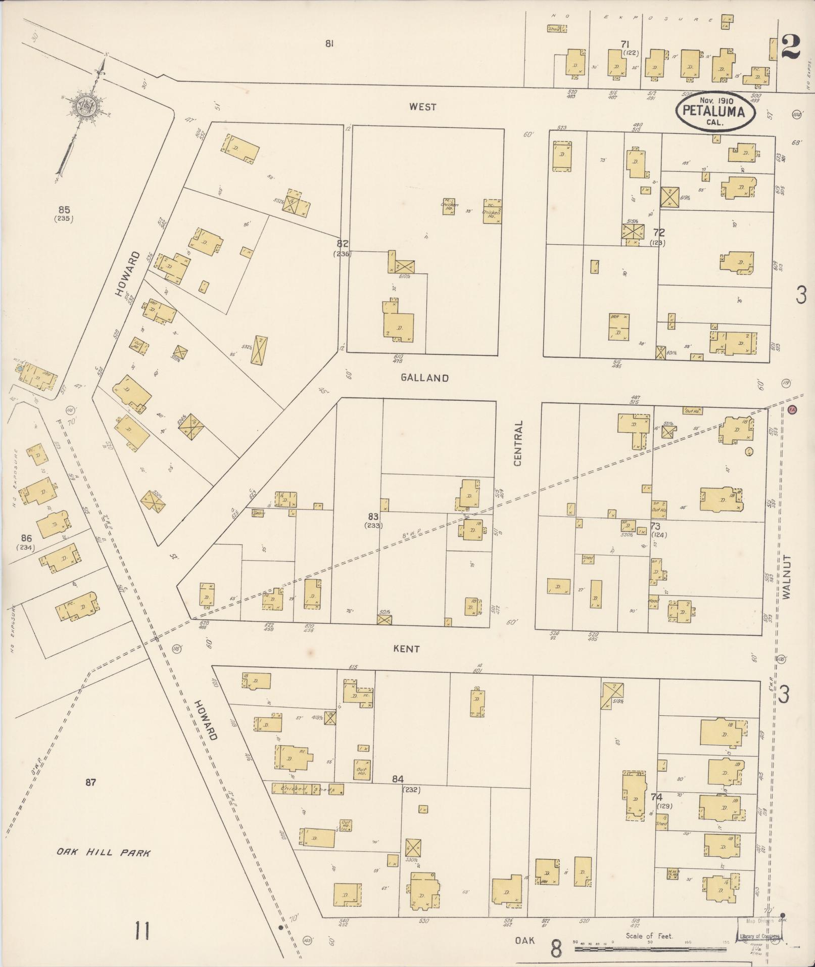 Sanborn Fire Insurance Map from Petaluma, Sonoma County, California (1910), Sheet #0002 - Complete Map Set gallery image, historic Sanborn map, vintage wall art, California California