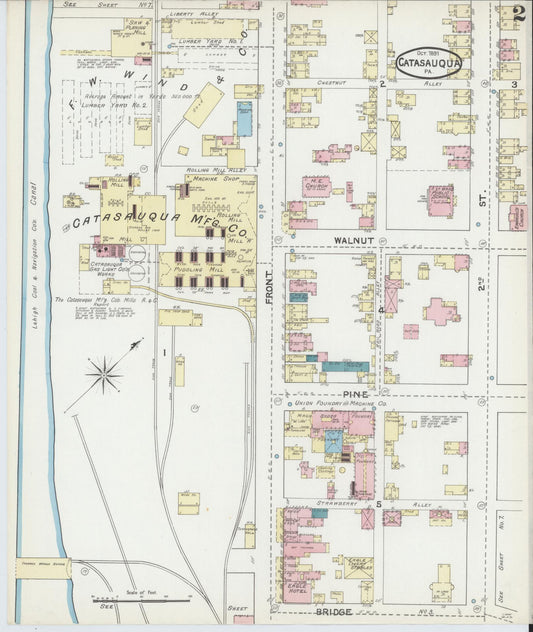 Sanborn Fire Insurance Map from Catasauqua, Lehigh County, Pennsylvania (1891), Sheet #0002 - Historic Sanborn Fire Insurance Map Print, vintage old map wall art, antique decor, genealogy gift, Pennsylvania Pennsylvania map