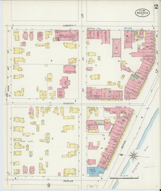 Sanborn Fire Insurance Map from Warren, Warren County, Pennsylvania (1898), Sheet #0002 - Historic Sanborn Fire Insurance Map Print, vintage old map wall art, antique decor, genealogy gift, Pennsylvania Pennsylvania map