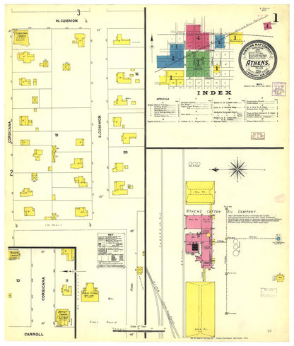 Sanborn Fire Insurance Map from Athens, Henderson County, Texas (1907), Sheet #0001 - Historic Sanborn Fire Insurance Map Print, vintage old map wall art, antique decor, genealogy gift, Texas Texas map